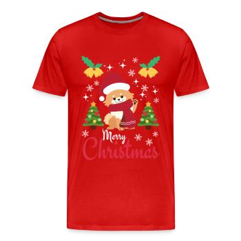 Christmas Sweet Dwarf Spitz Lover Kawaii - Men's Premium Organic T-Shirt - red - Front - Damien (186cm)