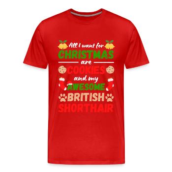 Christmas British Shorthair Cat Cookies - Men's Premium Organic T-Shirt - red - Front - Damien (186cm)