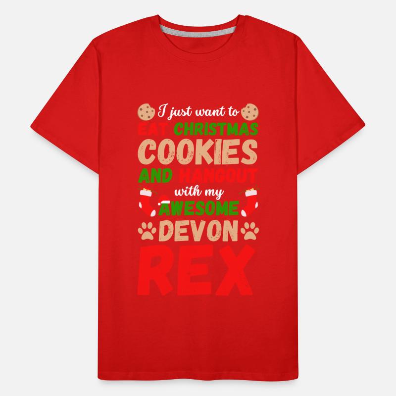 Christmas Cat Devon Rex Cookies Men's Premium Organic T-Shirt