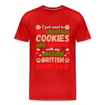 Christmas British Shorthair Cat Cookies - Men's Premium Organic T-Shirt - red - Front - Damien (186cm)