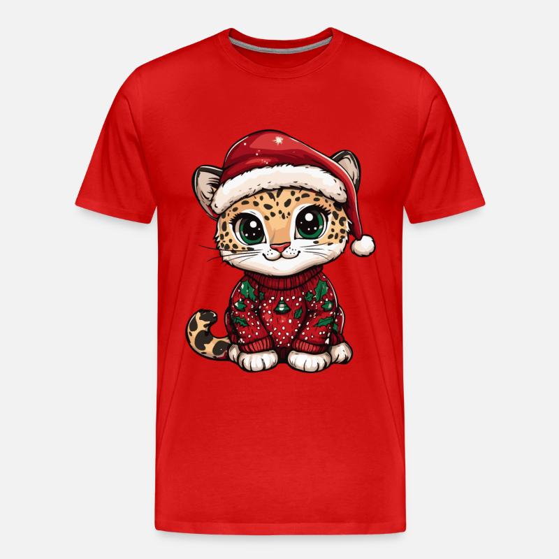 Leopard Weihnachten Comic - Männer Premium Bio T-Shirt - Rot