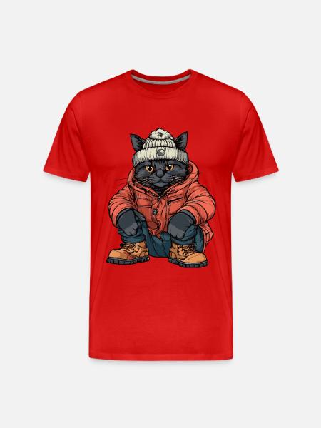 Cat Funny Winter - Men's Premium Organic T-Shirt - red