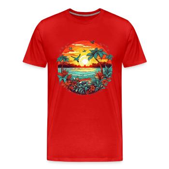 Sommer Strand Sonnenuntergang - Männer Premium Bio T-Shirt - Rot - Vorne - Damien (186cm)