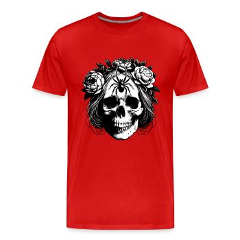 Skull with flower tendrils and large spider - Men's Premium Organic T-Shirt - red - Front - Damien (186cm)