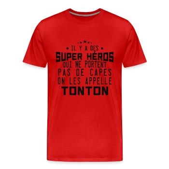 il y a des super-héros ... tonton - T-shirt bio Premium Homme - rouge - Devant - Damien (186cm)