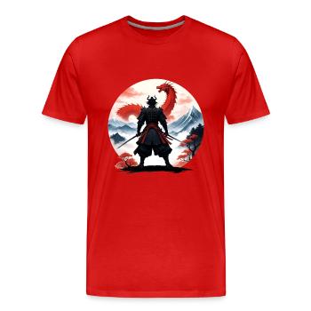 Paysage de dragon de samouraï du Japon - T-shirt bio Premium Homme - rouge - Devant - Damien (186cm)
