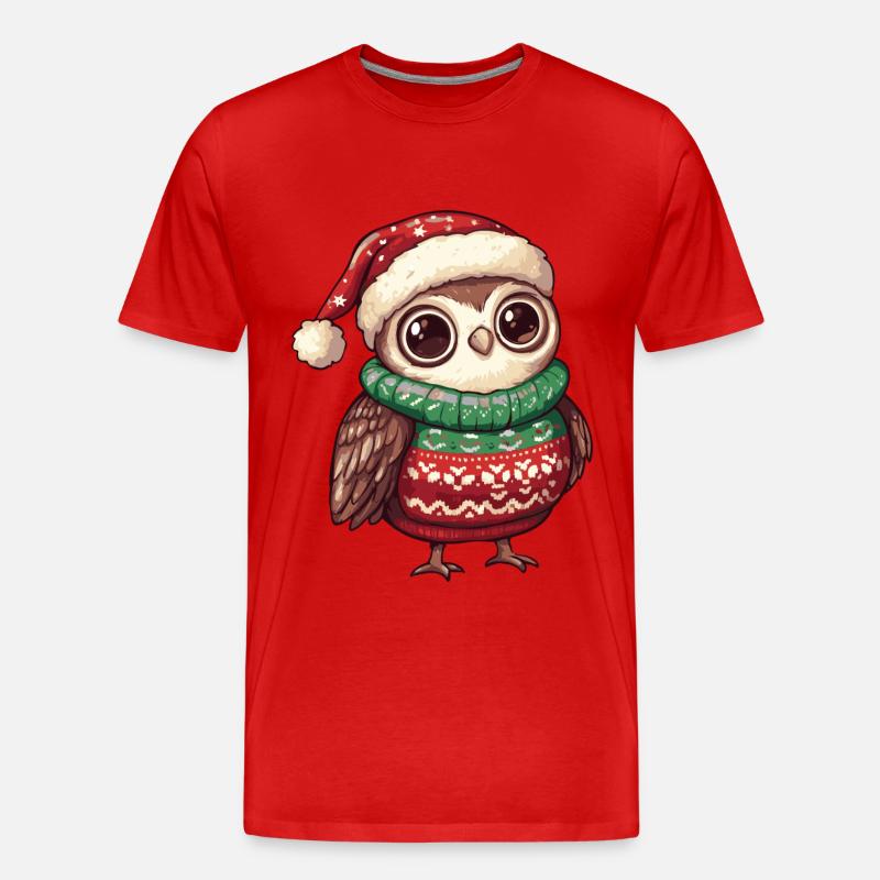 Eule Weihnachten Comic - Männer Premium Bio T-Shirt - Rot