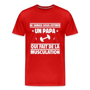 Ne jamais sous-estimer un papa bodybuilder - T-shirt bio Premium Homme - rouge - Devant - Damien (186cm)
