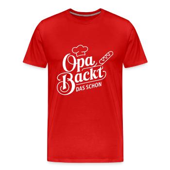Opa backt das schon - unser backender Opa - Männer Premium Bio T-Shirt - Rot - Vorne - Damien (186cm)