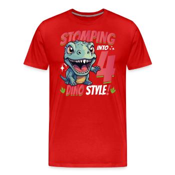 T-Rex Turning 4 Stomping into 4th Dino Style Bday - Men's Premium Organic T-Shirt - red - Front - Damien (186cm)