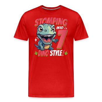 T-Rex Turning 7: Stomping into 7th Dino Style Bday - Men's Premium Organic T-Shirt - red - Front - Damien (186cm)