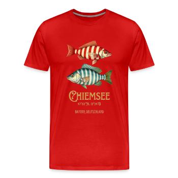 Chiem Lake Bavarian Sea Pisces Coordinates - Men's Premium Organic T-Shirt - red - Front - Damien (186cm)