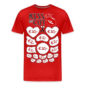 JGA Junggesellenabschied Kiss or cut ausschneiden - Männer Premium Bio T-Shirt - Rot - Vorne - Damien (186cm)
