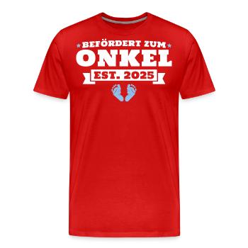 Onkel 2025 Schwangerschaftsankündigung - Männer Premium Bio T-Shirt - Rot - Vorne - Damien (186cm)