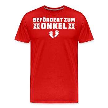 Schwangerschaft verkünden Geburt 2025 Onkel - Männer Premium Bio T-Shirt - Rot - Vorne - Damien (186cm)