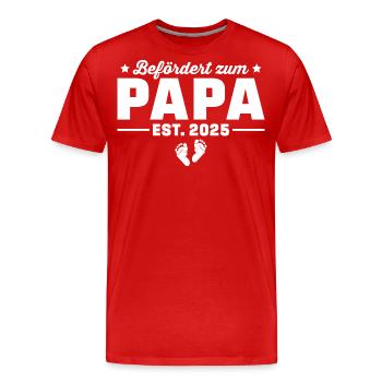 Werdender Papa 2025 Schwangerschaft verkünden - Männer Premium Bio T-Shirt - Rot - Vorne - Damien (186cm)