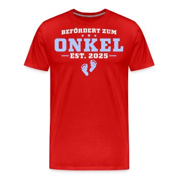 Babyparty Werdender Onkel 2025 - Männer Premium Bio T-Shirt - Rot - Vorne - Damien (186cm)