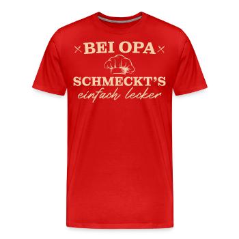 Bei Opa schmeckts einfach lecker Koch - Männer Premium Bio T-Shirt - Rot - Vorne - Damien (186cm)