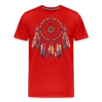 Dreamcatcher Feathers Spiritual Indian Jewelry - Men's Premium Organic T-Shirt - red - Front - Damien (186cm)