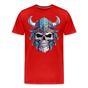 Totenkopf mit Wikingerhelm - Männer Premium Bio T-Shirt - Rot - Vorne - Damien (186cm)