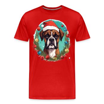 A dog of the Boxer breed in the Christmas atmosphere - Men's Premium Organic T-Shirt - red - Front - Damien (186cm)