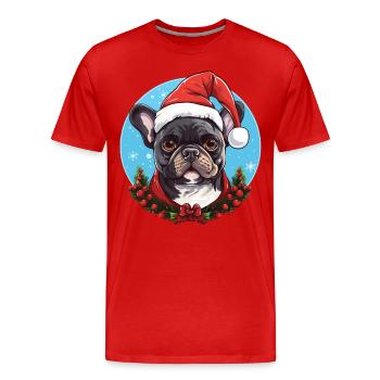 Chien de race Bulldog Français ambiance Noël - T-shirt bio Premium Homme - rouge - Devant - Damien (186cm)