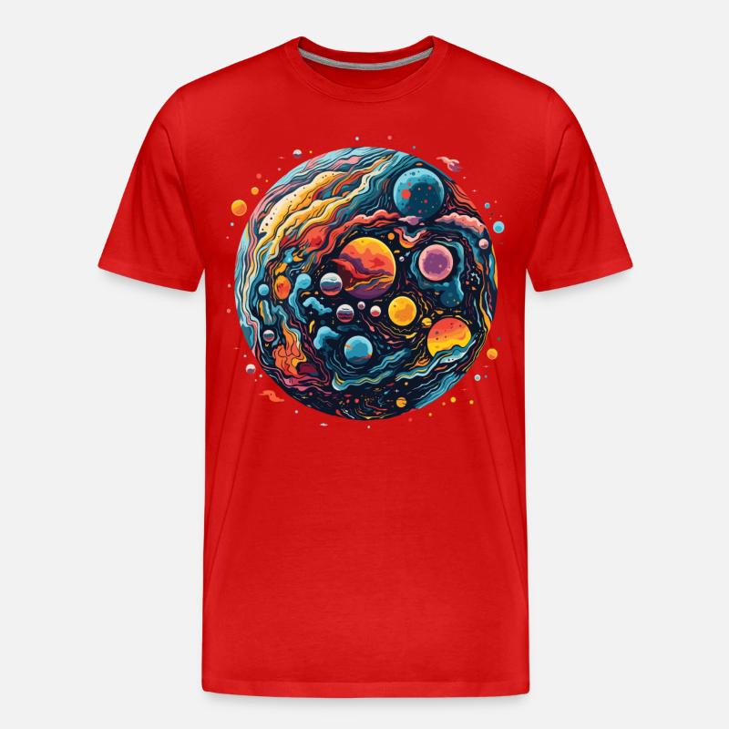 Bunte Planeten mit psychedelischem Stil - Männer Premium Bio T-Shirt - Rot