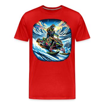 Une motoneige colorée dans un paysage montagneux - T-shirt bio Premium Homme - rouge - Devant - Damien (186cm)