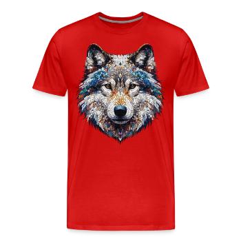 Porträt eines Wolfes im Mosaik - Männer Premium Bio T-Shirt - Rot - Vorne - Damien (186cm)
