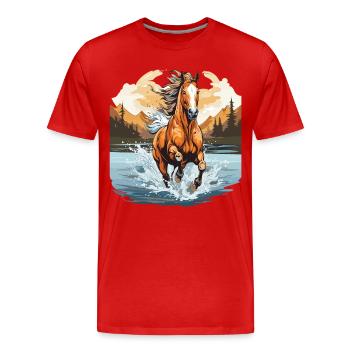 Horse galloping in a river - Men's Premium Organic T-Shirt - red - Front - Damien (186cm)
