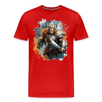 Ein Wikingerkrieger mit seinem Schwert - Männer Premium Bio T-Shirt - Rot - Vorne - Damien (186cm)