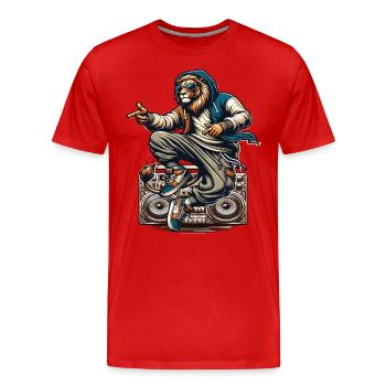 Ein HipHop-Löwe mit Kapuzenpulli und Turnschuhen - Männer Premium Bio T-Shirt - Rot - Vorne - Damien (186cm)