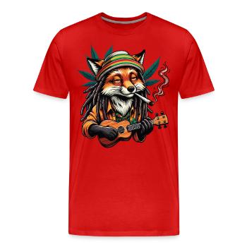 Ein rauchender Fuchs gesellt sich hinzu, während er Ukulele spielt - Männer Premium Bio T-Shirt - Rot - Vorne - Damien (186cm)