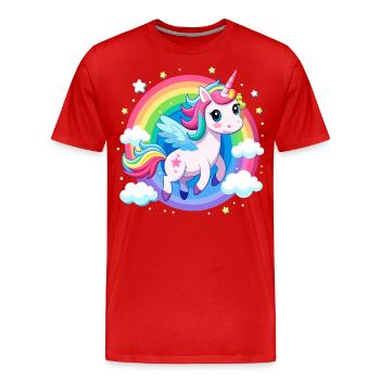 Süßes Regenbogen-Einhorn - Männer Premium Bio T-Shirt - Rot - Vorne - Damien (186cm)