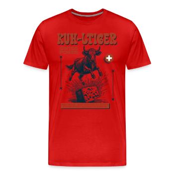 Chemise de la fête folklorique suisse : fromage, vache et cœur et âme - T-shirt bio Premium Homme - rouge - Devant - Damien (186cm)