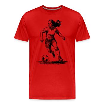 Maillot de foot Striker Femme : buteur sur le ballon - T-shirt bio Premium Homme - rouge - Devant - Damien (186cm)