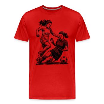 Duel sur le terrain ! Maillot pour footballeuses. - T-shirt bio Premium Homme - rouge - Devant - Damien (186cm)