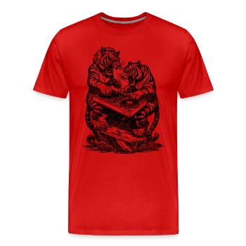 Tiger DJ Shirt: Festival Vibes am Techno Mischpult - Männer Premium Bio T-Shirt - Rot - Vorne - Damien (186cm)