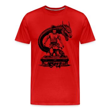 Chemise de samouraï : DJ manga avec table de mixage et dragon - T-shirt bio Premium Homme - rouge - Devant - Damien (186cm)