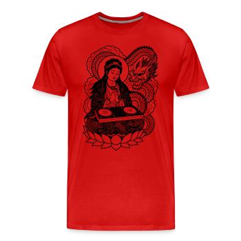 Geisha Shirt with DJ Booth: Meditation in Techno - Men's Premium Organic T-Shirt - red - Front - Damien (186cm)