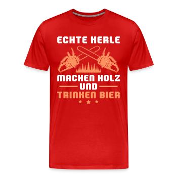 Forstwirt Kettensäge Waldarbeiter - Männer Premium Bio T-Shirt - Rot - Vorne - Damien (186cm)