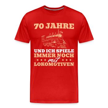 70 Jahre Modelleisenbahn 70. Geburtstag Geschenk - Männer Premium Bio T-Shirt - Rot - Vorne - Damien (186cm)