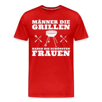 Männer die grillen haben die schönsten Frauen - Männer Premium Bio T-Shirt - Rot - Vorne - Damien (186cm)