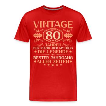 80 Jahre Vintage Mann 80. Geburtstag - Männer Premium Bio T-Shirt - Rot - Vorne - Damien (186cm)