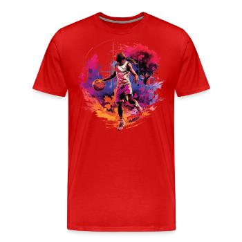 Joueur de basket-ball entouré par le coucher du soleil, illustration - T-shirt bio Premium Homme - rouge - Devant - Damien (186cm)