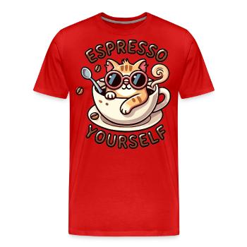Espresso Katze - Männer Premium Bio T-Shirt - Rot - Vorne - Damien (186cm)