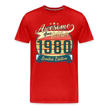 1980 En Octobre Rétro Limitée - T-shirt bio Premium Homme - rouge - Devant - Damien (186cm)