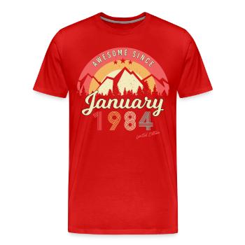 Né en janvier 1984 Mountains Vintage - T-shirt bio Premium Homme - rouge - Devant - Damien (186cm)