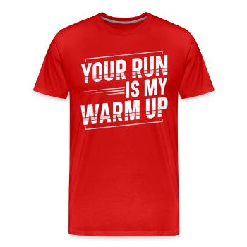 Votre course est mon sentier de marathon de coureur d’échauffement - T-shirt bio Premium Homme - rouge - Devant - Damien (186cm)