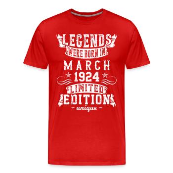Anniversaire Mars 1924 année Edition Limitée - T-shirt bio Premium Homme - rouge - Devant - Damien (186cm)
